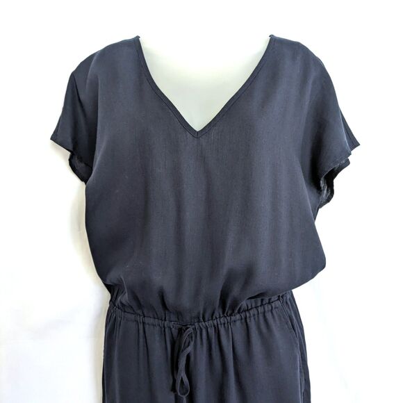 J. Crew Relaxed Jumpsuit S Linen Lyocell Drawstring Navy Blue Comfy Flowy - Picture 3 of 15